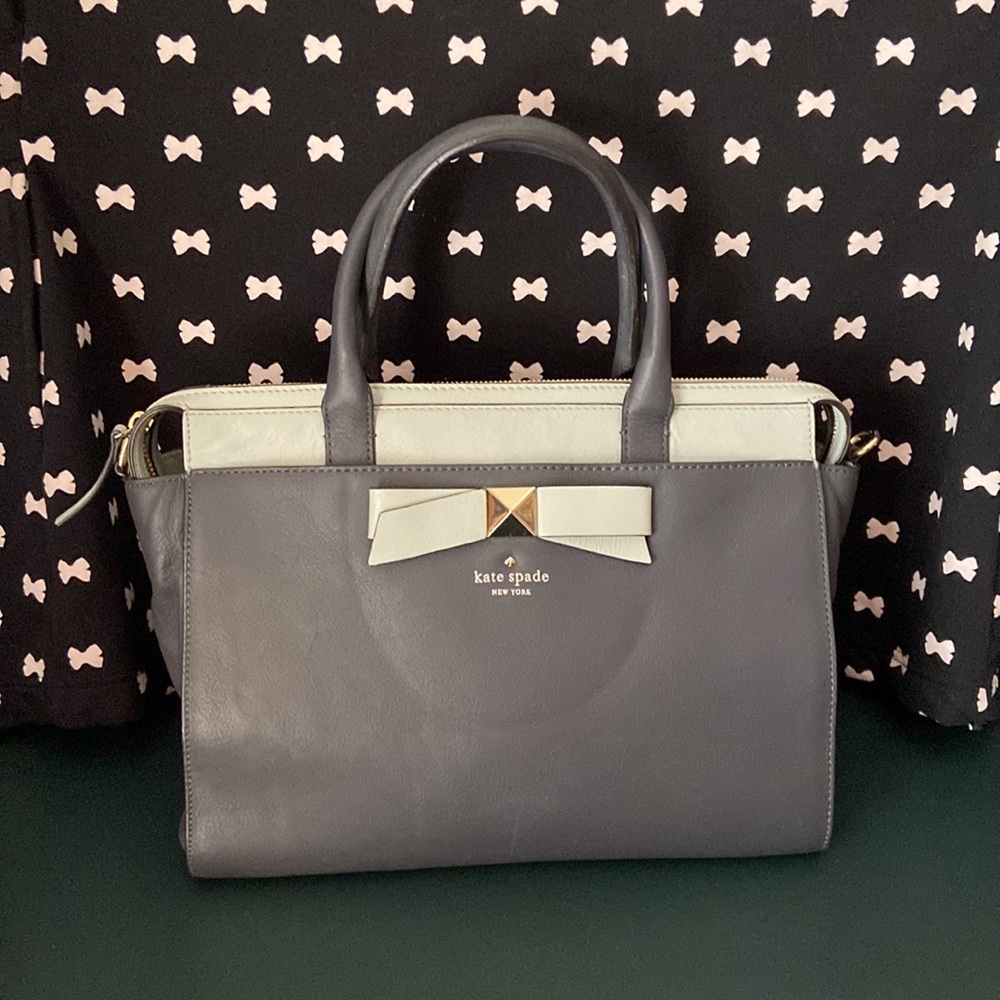 Kate Spade - large colorblock satchel in grey and light blue